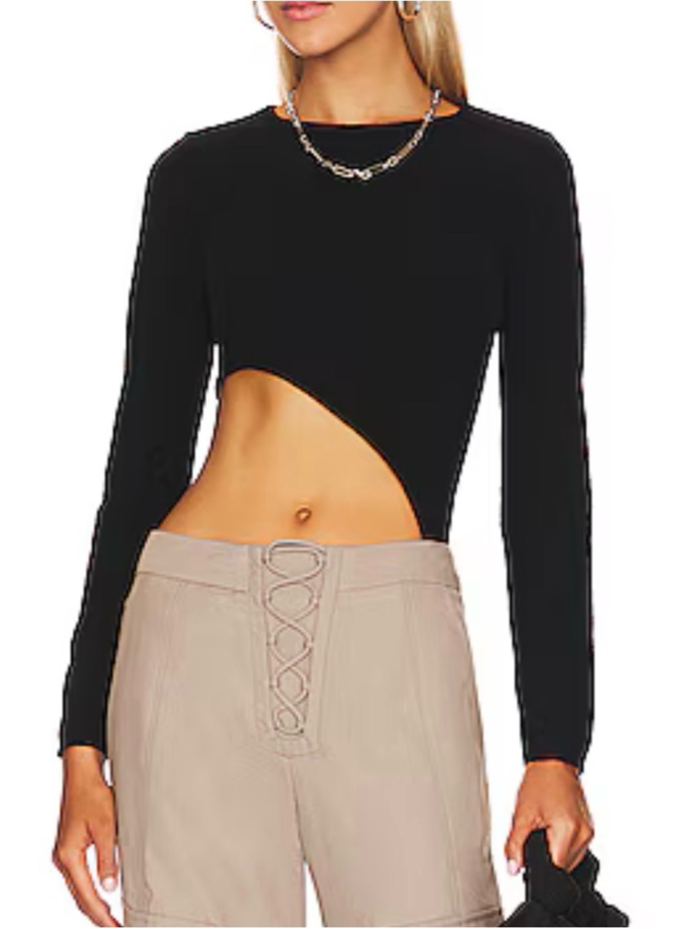 ASTR Black Long-Sleeve Asymmetric Cutout Bodysuit